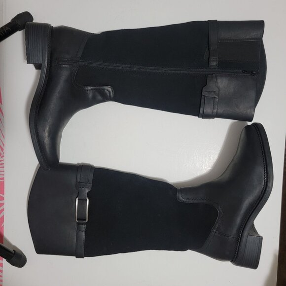 NEW Clarks Maye Carly Knee-High Boots Womens 8 Black Leather Chic City Modern - Picture 3 of 11